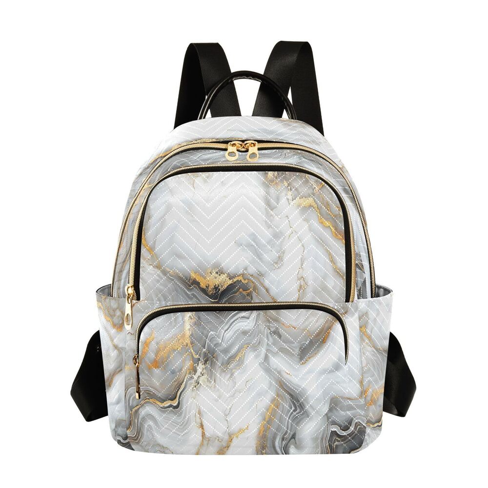 2107 White Grey Marble Mini Backpack Purse Travel Bag Lightweight Shoulder